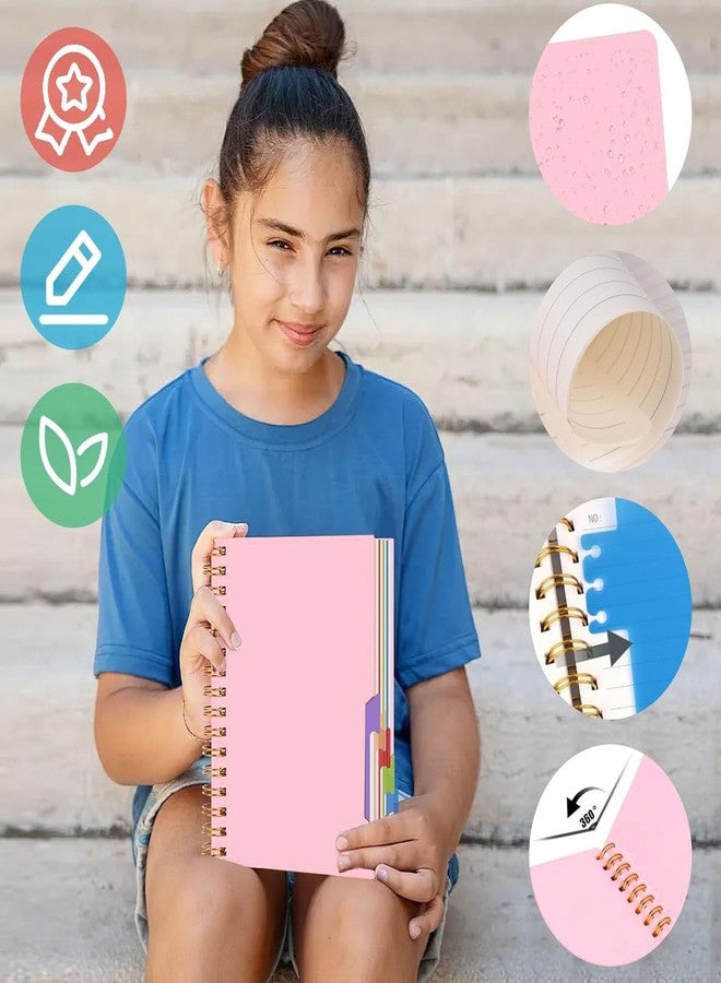 Koogel Spiral Notebook with Tabs, 5 Subject Spiral Notebook College Ruled with Removable Dividers, 200Pages Lined Journals for Women Journals Note Taking Work School Gifts, 5.7x8.3Inch, Pink - Image 3